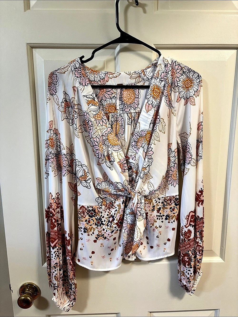 Free People Mabel Printed Blouse White & Orange